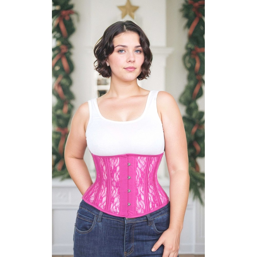 Attitude Corsets - Mesh With Lace Underbust corset - Pink